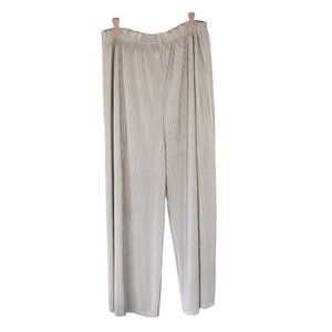 Women's Vintage Champagne Accordion Pleated  High Waist Wide Leg Crop Pants M/L